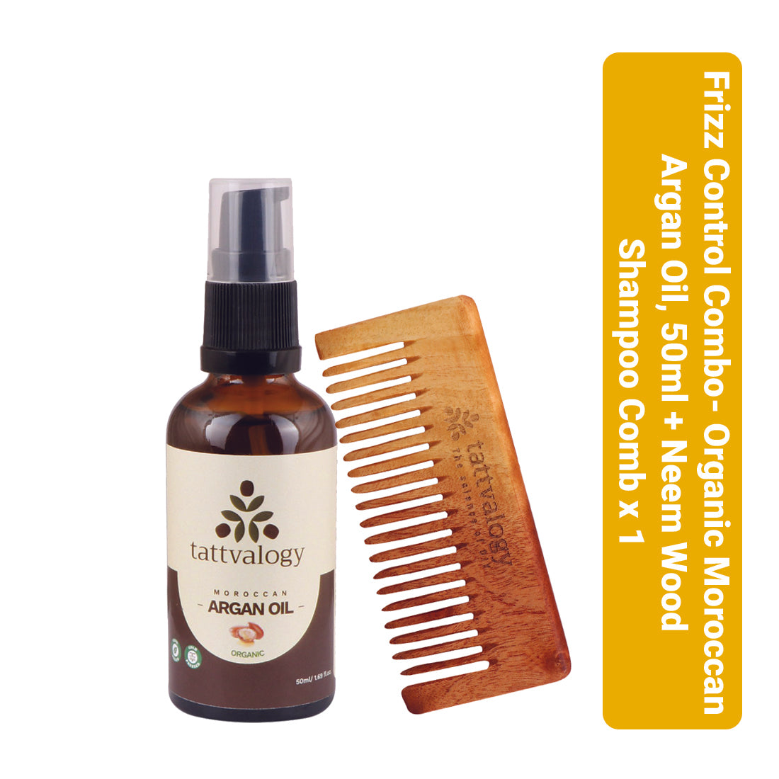 Frizz Control Combo: Organic Moroccan Argan Oil & Neem Wood Shampoo Comb