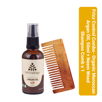 Frizz Control Combo: Organic Moroccan Argan Oil & Neem Wood Shampoo Comb