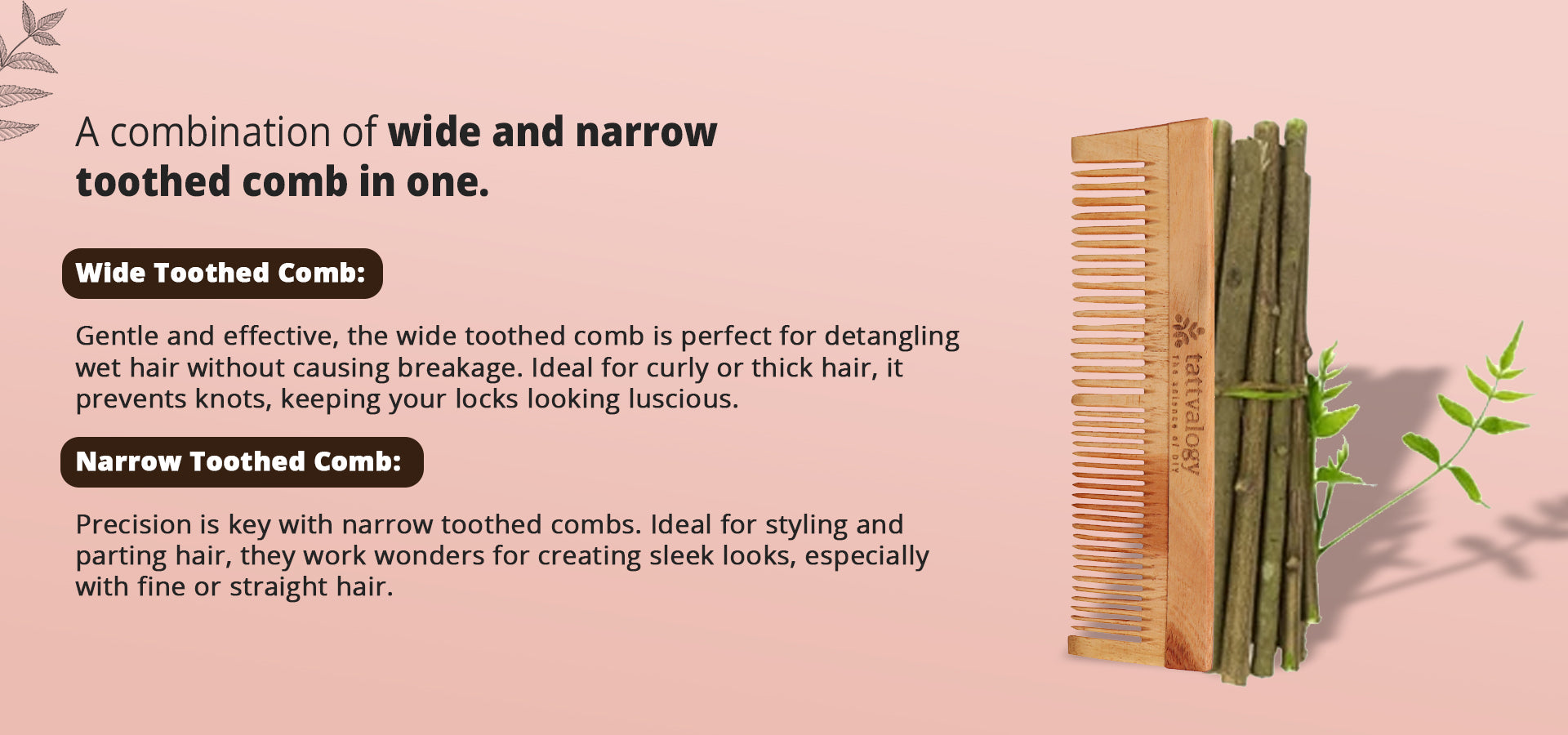 Neem Wood Comb Double Toothed