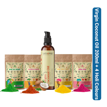 Virgin Organic Coconut Oil, 200ml + 4 x 50g Holi Colours