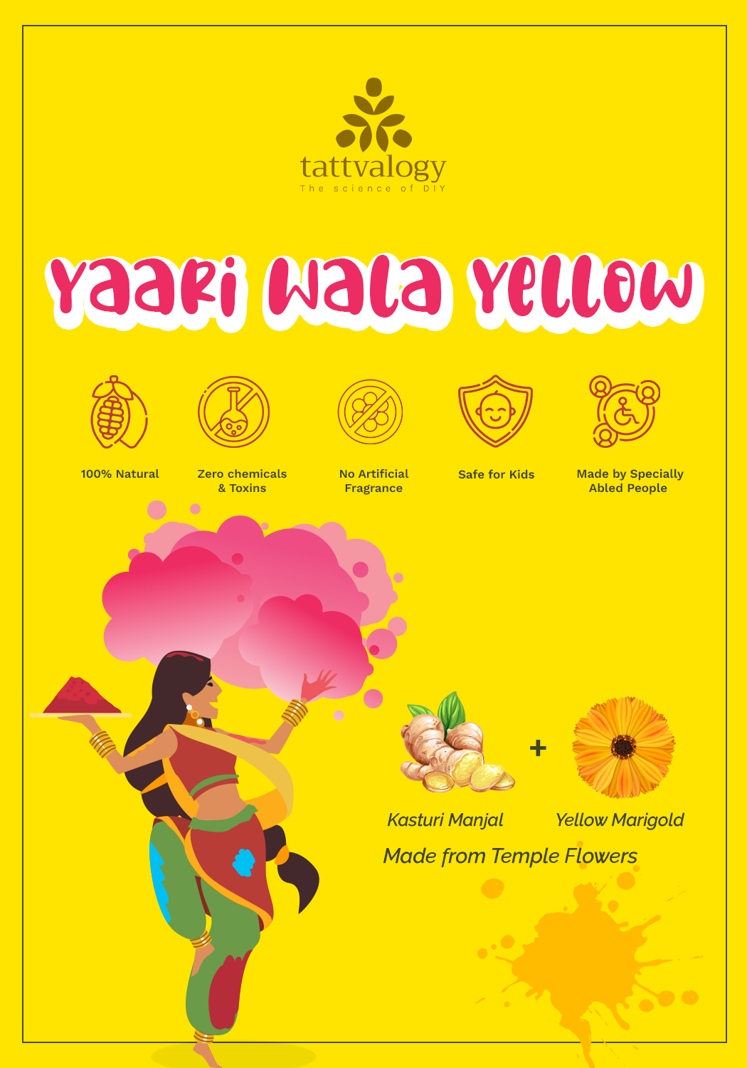 Tattvalogy Yellow Natural Gulaal, 100g